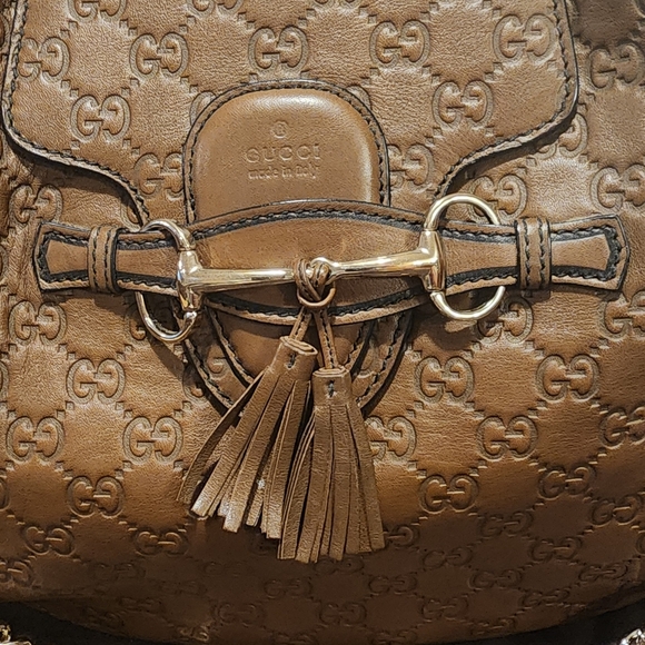 Authentic GUCCI Guccissima Medium Emily Brown Lather Hobo Bag with Chain Strap - Picture 3 of 16
